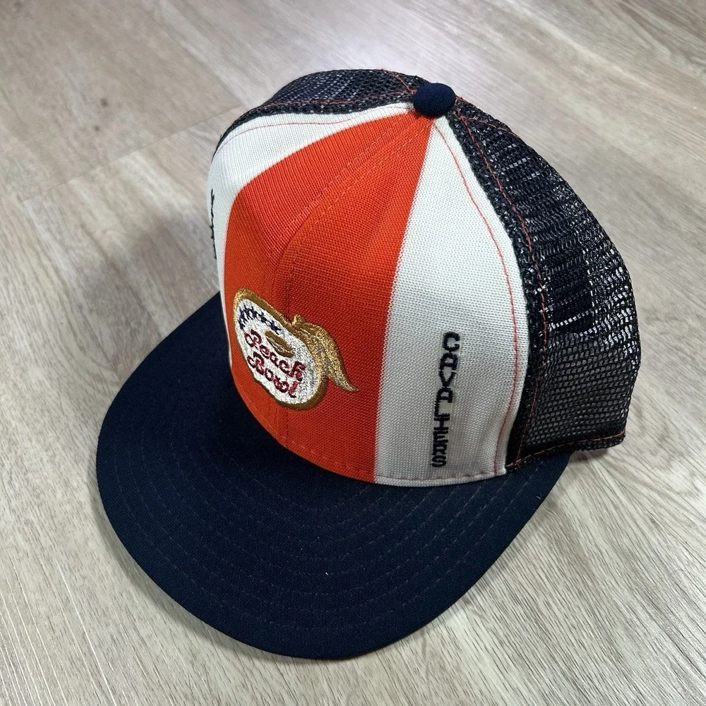 VTG 1984 Virginia Cavaliers Snapback Hat Peach Bowl White Blue Trucker Cap USA
